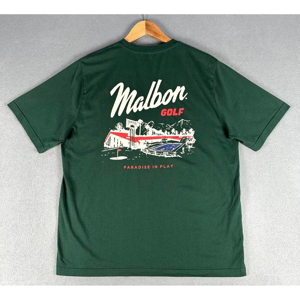 Malbon Shirt Mens Medium Green Golf Vista Paradise In Play Pocket Tee
